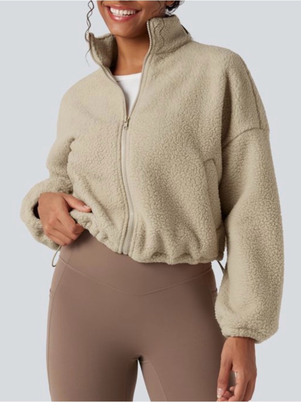 HALARA Cropped Teddy Zip Jacket